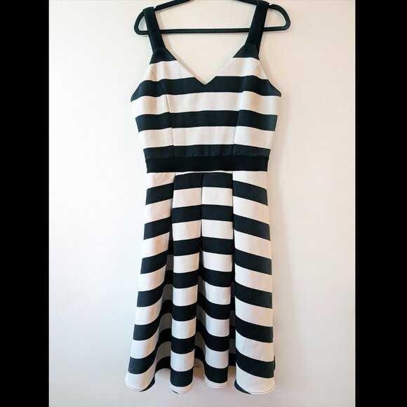 Flouncy Black & White Striped Dress - Picture 1 of 5